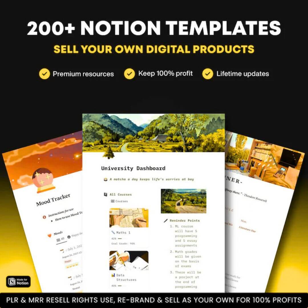 200+ Notion Templates: Notion Journals, Notion Calendars, Notion Planners, Bonuses, & Much More!