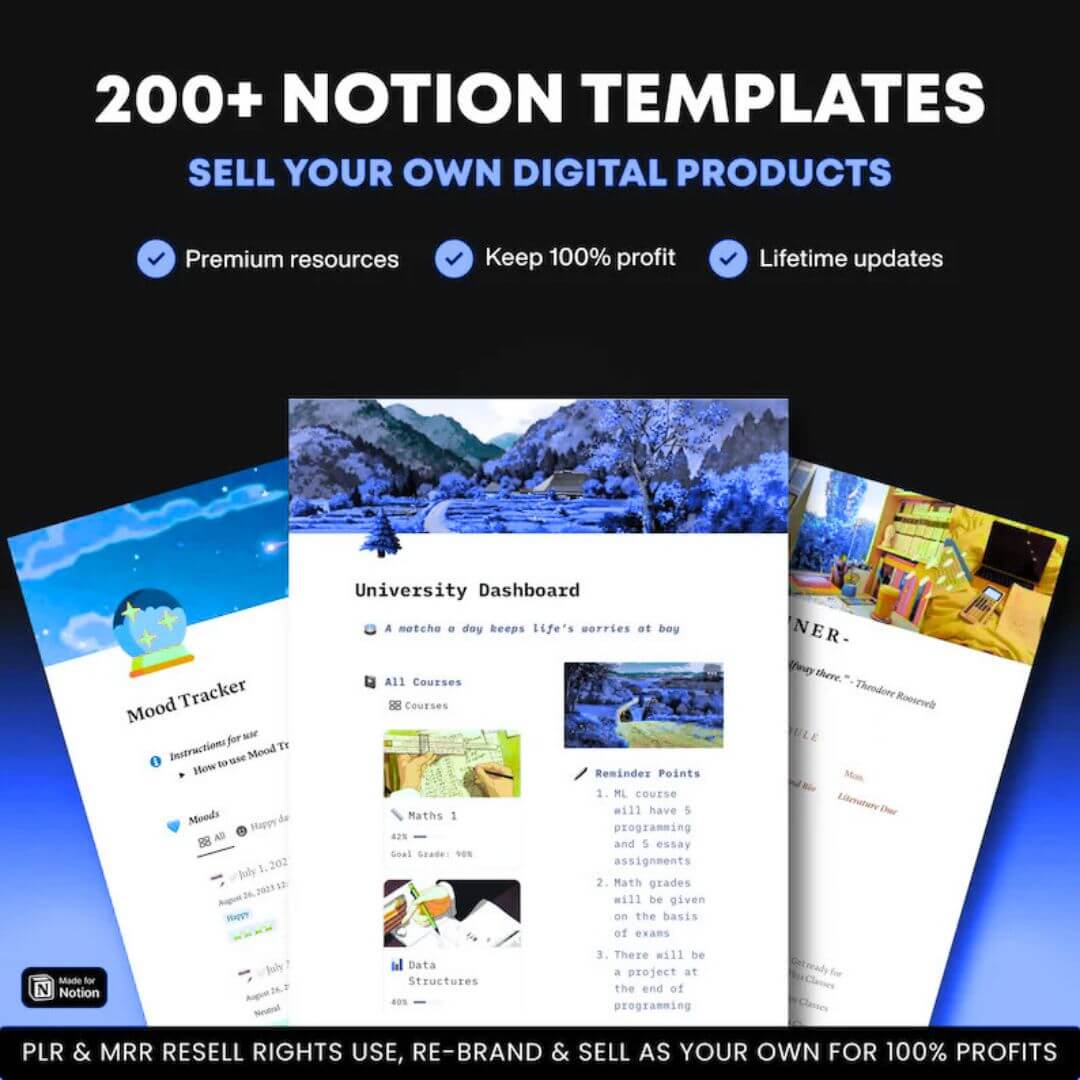 200+ Notion Templates: Notion Journals, Notion Calendars, Notion Planners, Bonuses, & Much More!