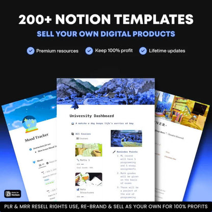 200+ Notion Templates: Notion Journals, Notion Calendars, Notion Planners, Bonuses, & Much More!